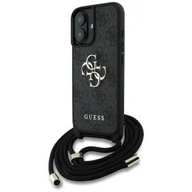 Guess 4G Big Logo Cord Stap viedtālruņa apvalks iPhone 16 - melns