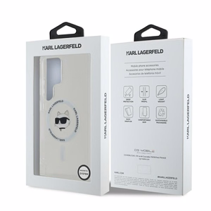 Karl Lagerfeld pogu Choupette Head izdrukātais logotips Magnētiskais viedtālruņa apvalks Samsung Galaxy S25 Ultra balts