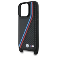 BMW M Edition oglekļa trīskrāsu līnijas un siksna viedtālruņa apvalks iPhone 16 Pro Max - melns
