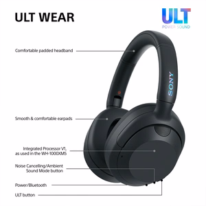 Sony ULT WEAR – bezvadu Bluetooth austiņas ar ULT POWER SOUND, dziļiem basiem, trokšņu slāpēšanu, līdz 30 h akumulatoru