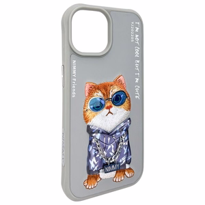 Nimmy Glasses Cool Cat iPhone 15 apvalks - pelēks