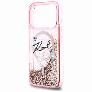 Karl Lagerfeld Liquid Glitter Karl Script Logo MagSafe Maciņš for iPhone 17 Pro - rozā