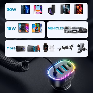 Joyroom ātrās uzlādes automašīnas lādētājs 4 in 1 PD, QC3.0, AFC, FCP ar Lightning kabeli 1.6m 57W melns (JR-CL20)