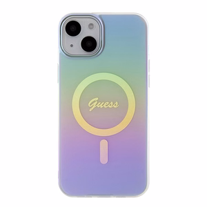 Guess IML Iridescent MagSafe apvalks iPhone 15 Plus - violets