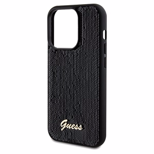 Guess Sequin Script Metal viedtālruņa apvalks iPhone 14 Pro - melns