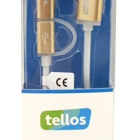 USB kabelis Tellos TPE 2in1 microUSB-Lightning zelta, 1,2 m