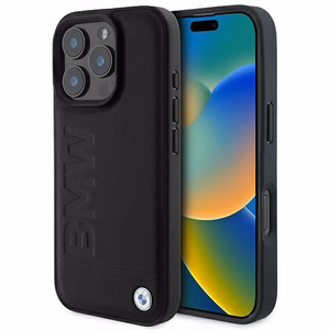 BMW ādas apvalks ar karsto zīmogu iPhone 16 Pro - melns