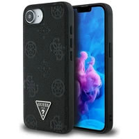 Guess Grained Hot Stamp Peony Triangle Logo magnētiskais viedtālruņa apvalks iPhone 16e - melns