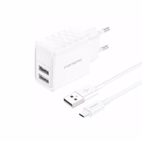 FONENG tīkla lādētājs EU53 2.4A 12W 2xUSB + kabelis Micro balts