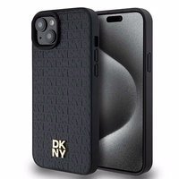 DKNY Ādas monogrammas raksta metāla logotips Magnētiskais viedtālruņa apvalks iPhone 15 Plus / 14 Plus - melna