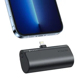 VEGER Portatīvais lādētājs 5000 mAh ar iebūvētu savienotāju Lightning PD QC3.0 3A 20W PlugOn (W0556P) melns