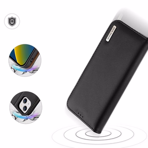 Dux Ducis Hivo ādas atveramais apvalks no dabīgās ādas ar karšu un dokumentu maciņu iPhone 14 Plus, melns
