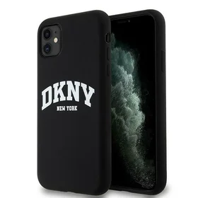 DKNY Šķidrs silikona balts drukāts logotips magnētiskais viedtālruņa apvalks iPhone 11/Xr - melns