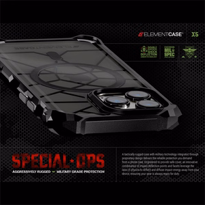 Element Special Ops X5 vāciņš ierīcei iPhone 14 Plus, ar Mil-Spec aizsardzību pret kritieniem, melns un dūmakains