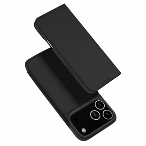 Dux Ducis Skin Pro viedtālruņa apvalks iPhone 17 Pro Max ar vāciņu un kartes nodalījumu - melns