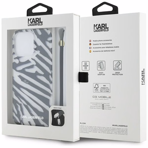 Karl Lagerfeld IML Zebra Pattern & Cord viedtālruņa apvalks iPhone 15 Pro - melns