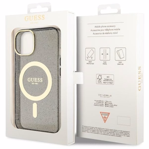Guess Glitter Gold Magnētiskais viedtālruņa apvalks iPhone 14 - melns