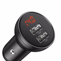 Baseus auto lādētājs ar displeju 2x USB, 4,8A, 24W (pelēks)
