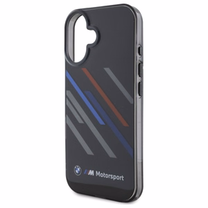 BMW Motosport IML nejaušas svītras iPhone 16 Plus apvalks - melns