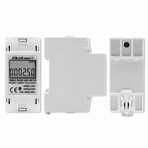 Qoltec 50899 – vienfāzes elektroniskais elektroenerģijas skaitītājs, 230 V, LCD, 2P, DIN sliede