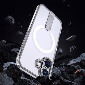 Hybrid Armor X viedtālruņa apvalks iPhone 17 ar statīvu, saderīgs ar MagSafe - caurspīdīgs