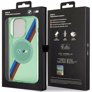 BMW M trīskrāsu svītras magnētiskais viedtālruņa apvalks iPhone 15 Pro - zaļš