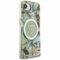 Guess IML Metal Glitter Flowers Triangle magnētiskais viedtālruņa apvalks iPhone 16e - zaļš