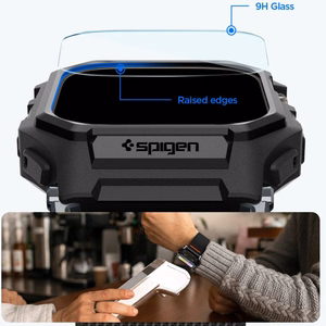 Spigen Lite Fit Pro siksniņa un rūdīta stikla ekrāna aizsargs Apple Watch Ultra 49 mm, melni