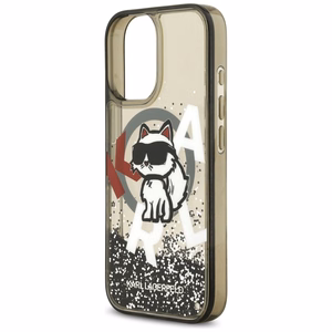 Karl Lagerfeld Šķidrs mirdzošs Choupette logotips Magnētiskais viedtālruņa apvalks iPhone 17 - melns