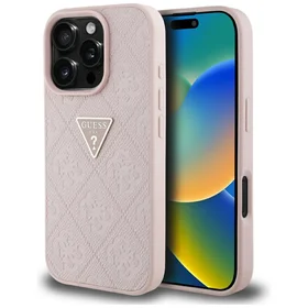 Guess Hot Stamp 4G Pattern Triangle Metal Logo iPhone 16 Pro viedtālruņa apvalks - rozā