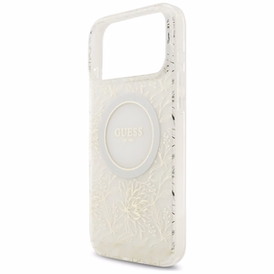 Guess IML Flowers Electro Pearl Strap MagSafe чехол iPhone 17 Pro Max - белый