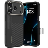 Benks Montage magnētiskais Armor Pro Kevlar viedtālruņa apvalks ar metāla rāmi 600D+1500D (MA70) Iphone 17 Pro Max melns (ar kameras vadības pogu)