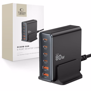 Tech-protect DC80W-GAN 6-PORT PD80W/QC3.0 uzlādes stacija - melna