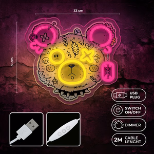 Neon ART LED PUNK TEDDY BEAR rozā-dzeltens FLA01 Forever Light