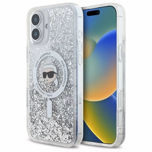 Karl Lagerfeld šķidruma spīdumu Karl galvas MagSafe viedtālruņa apvalks iPhone 16 Plus - caurspīdīgs