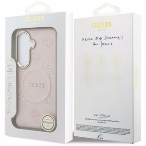 Guess maciņš Saffiano Peony Embossed Ring MagSafe priekš Samsung Galaxy S26 rozā