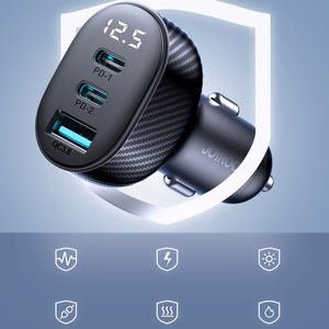 Joyroom JR-CCD04 30W 2x USB-C USB-A automašīnas lādētājs ar ekrānu - melns