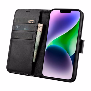 iCarer Maki apvalks 2in1 vāks iPhone 14 Plus Anti-RFID ādas atverams apvalks melns (WMI14220727-BK)
