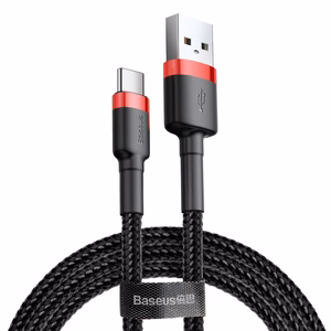 Baseus Cafule Cable izturīgs neilona kabelis USB / USB-C QC3.0 2A 3M melns-sarkans (CATKLF-U91)