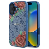 Guess GUHMP16SP4ROPEMCB iPhone 16 6.1" zils/zils cietais apvalks 4G Ziedu Druka Magnētiskais