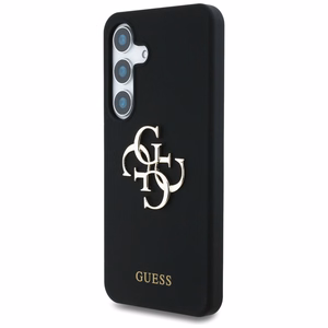 Guess Silikonais Lielais 4G Logotips Apakšā ar Uzrakstu Viedtālruņa apvalks Samsung Galaxy S25 - melns