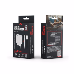 Maxlife MXTC-06-20AC PD QC lādētājs 1x USB-C 1x USB 20W balts + USB-C - USB-C kabelis 20W