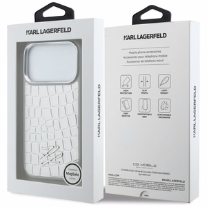 Karl Lagerfeld Croco KL Script Logo MagSafe maciņš for iPhone 17 Pro Max - sudraba