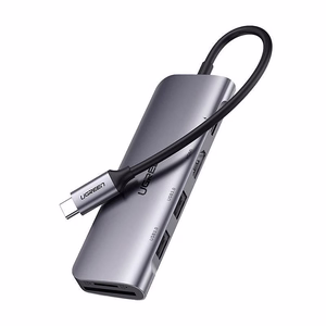 Ugreen CM195 6in1 adapteris USB-C - HDMI / 2x USB-A 3.0 / USB-C PD / SD / TF lasītājs - pelēks