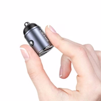 USAMS Auto lādētājs 1xUSB+1xUSB-C C38 30W PD Fast Charge ar iebūvētu gredzenu violets CC206CC02 (US-CC206)