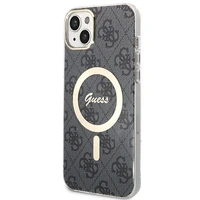 Komplekts Guess GUBPP14MH4EACSK apvalks + lādētājs iPhone 14 Plus 6.7" melns/melns cietais apvalks 4G Print Magnētiskais