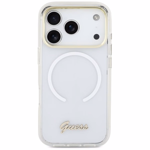 Guess IML Gradient Script Metal MagSafe чехол для iPhone 17 Pro Max белый