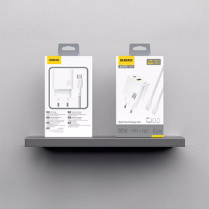 Dudao A27TCEU PD 30W GaN USB-A USB-C Wall Lādētājs with USB-C Kabelis - Balts