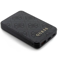 Guess Portatīvais lādētājs 15W GUPB5LP4GEGK 5000mAh melna/melna 4G Ādas Metāla Logotips