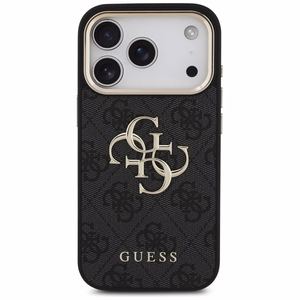 Guess PU Leather 4G Metal Logo Gold Frame vāciņš Apple iPhone 18 Pro, melns